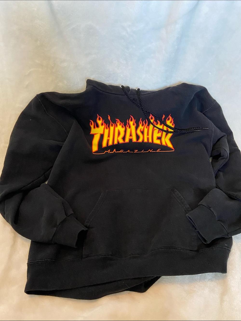 Thrasher Black Hoodie with Yellow and Orange Flame Logo